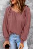 Pink Waffle Texture Casual Square Neck Pullover Top