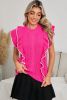 Strawberry Pink Contrast Trim Ruffle Sleeveless Twist Cable Knit Top