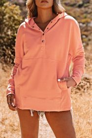 Orange Snap Button Long Sleeve Oversized Hoodie (size: (US 12-14)L)