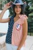 Red American Flag Sequin Graphic Patched Tie Shoulder Tank Top