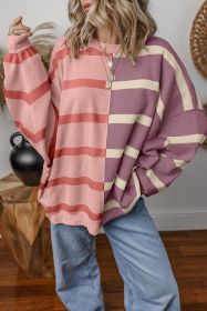Pink Striped Colorblock Drop Shoulder Sweater (size: (US 12-14)L)