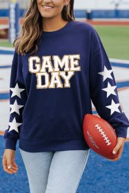 Navy Blue GAME DAY Star Sleeve Graphic Pullover Sweatshirt (size: (US 12-14)L)