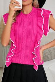 Strawberry Pink Contrast Trim Ruffle Sleeveless Twist Cable Knit Top (size: (US 8-10)M)