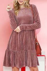 Apricot Pink Ribbed Tiered Velvet Mini Dress (size: (US 8-10)M)