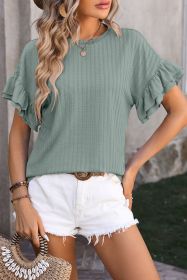 Mist Green Plain Textured Layered Ruffle Sleeve T Shirt (size: (US 8-10)M)