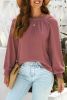 Pink Waffle Texture Casual Square Neck Pullover Top
