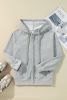 Light Grey Plain Fleece Lined Zip Up Drawstring Hoodie