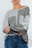 Grey Patchwork Chest Pockets Long Sleeve Pullover Top