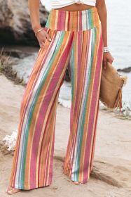 Multicolor Striped Smocked High Waisted Wide Leg Beach Pants (size: (US 8-10)M)