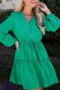 Sea Green Frill V Neck Puff Sleeve Drawstring Mini Dress