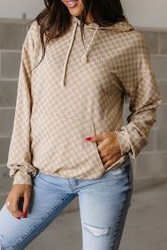 Khaki Checkered Kangaroo Pocket Hoodie (size: (US 8-10)M)