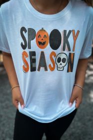 White Pumpkin Skull SPOOKY SEASON Halloween T Shirt (size: (US 12-14)L)