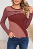 Red Expose Seam Color Block Ribbed Knit Top