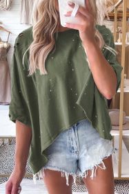 Green Half Sleeve Distressed Asymmetrical Top (size: (US 24-26)3XL)