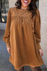 Desert Gold Velvet Pleated Puff Sleeve Shift Short Dress (size: (US 8-10)M)