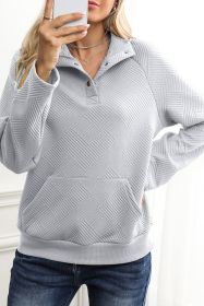 Light Grey Textured Knit Buttoned Kangaroo Pocket Sweatshirt (size: (US 8-10)M)