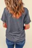 Gray Solid Color Basic Crew Neck Plain Tee