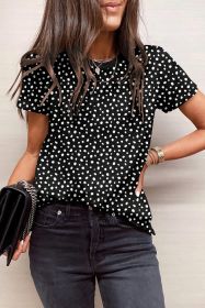 Black Cheetah Print Casual Short Sleeve Crew Neck T Shirt (size: (US 12-14)L)