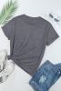 Gray Solid Color Basic Crew Neck Plain Tee