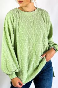 Light Green Textured Side Split Drop Shoulder Sweatshirt (size: (US 12-14)L)