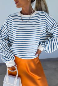 Blue Stripe Drop Shoulder Crew Neck Loose Sweatshirt (size: (US 8-10)M)