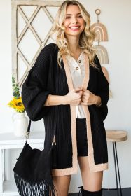 Black Bishop Sleeve Colorblock Open Front Cardigan Sweater (size: (US 18-20)2XL)