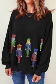 Black Sequins Nutcracker Christmas Graphic Sweatshirt (size: (US 12-14)L)