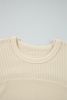 Beige Thermal Knit Patchwork Exposed Seam Long Sleeve Top