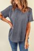 Gray Solid Color Basic Crew Neck Plain Tee