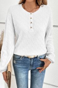 White Solid Color Textured Long Sleeve Henley Top (size: (US 12-14)L)
