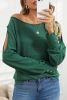 Green Boat Neck Asymmetric Cutout Long Sleeve Top