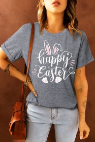 Gray Happy Easter Rabbit Graphic Rolled Up Sleeve Tee (size: (US 18-20)2XL)