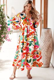 Orange Abstract Tie V Neck Tiered Maxi Dress (size: (US 12-14)L)