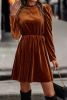 Chestnut Velvet Frilled Neck Gigot Sleeve Swing Dress
