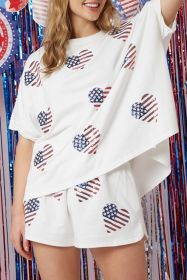 White American Flag Sequin Graphic Loose Top and Shorts Set (size: (US 12-14)L)