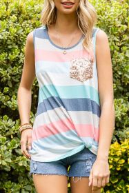 Multicolor Stripes Sleeveless Scoop Neck Tank Top (size: (US 18-20)2XL)