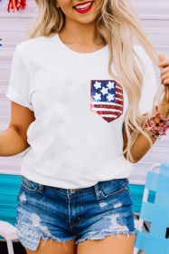 White American Flag Sequin Graphic Pocket Patched T Shirt (size: (US 18-20)2XL)