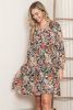 Brown Boho Abstract Print Drawstring Flowy Dress