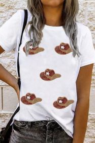White Sequin Hats Graphic Round Neck T Shirt (size: (US 18-20)2XL)