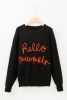 Black Halloween Hello Pumpkin Rib-Knit Graphic Sweater
