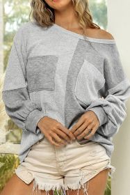 Grey Patchwork Chest Pockets Long Sleeve Pullover Top (size: (US 12-14)L)