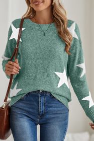 Green Star Pattern Drop Shoulder Knit Sweater (size: (US 20-22)2XL)