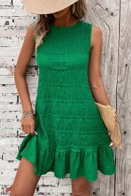 Bright Green Back Lace Up Ruffle Hem Sleeveless Short Dress (size: (US 12-14)L)