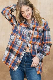 Multicolor Plaid Snap Button Casual Raw Hem Shirt Shacket (size: (US 18-20)2XL)