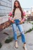 Simply Taupe Exposed Seam Patchwork Sleeve Round Neck Sweater