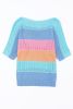 Sky Blue Knitted Eyelet Colorblock Half Sleeves Top