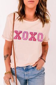 Pink XOXO Letter Printed Roll Up Sleeve Graphic Tee (size: 1-2-2-1)