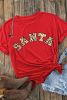 Red Leopard Printed SANTA Round Neck Graphic Tee