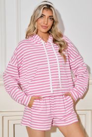 Pink Stripe Kangaroo Pocket Hoodie and Shorts Set (size: (US 8-10)M)