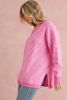 Pink Striped Scallop V Neck Split Knitted Sweater